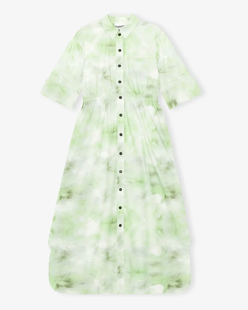 Ganni grün Aquarellgrünes Maxikleid aus Baumwoll-Popeline Baumwolle - Größe Grün