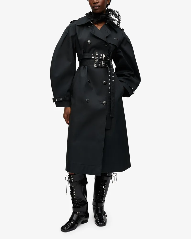 Ganni schwarz Trenchcoat in aus Bonded-Baumwolle Bio-Baumwolle - Größe Schwarz