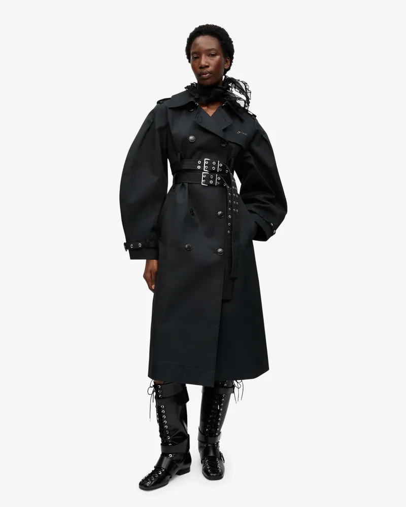 Ganni schwarz Trenchcoat in aus Bonded-Baumwolle Baumwolle - Größe Schwarz