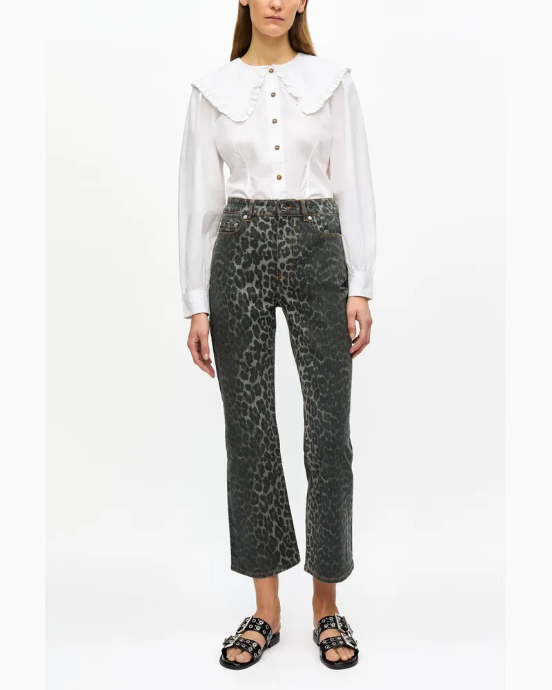 Ganni blau Graue Betzy-Jeans mit Leopardenmuster Bio-Baumwolle - Größe Blau