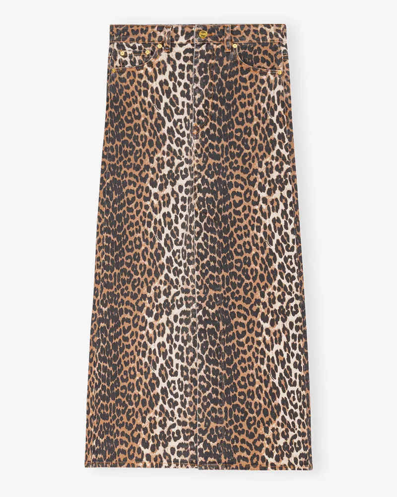 Ganni gemischt Leopard Denim Maxi Slit Rock Bio-Baumwolle - Größe Gemischt