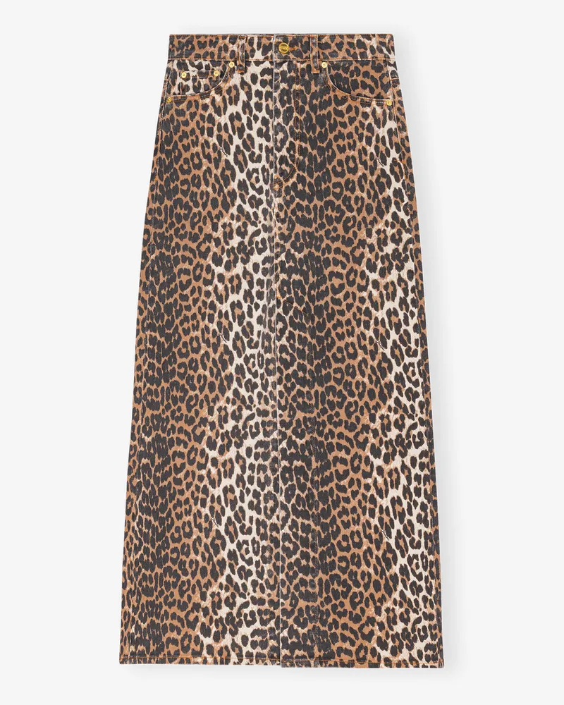 Ganni gemischt Leopard Denim Maxi Slit Rock Bio-Baumwolle - Größe Gemischt