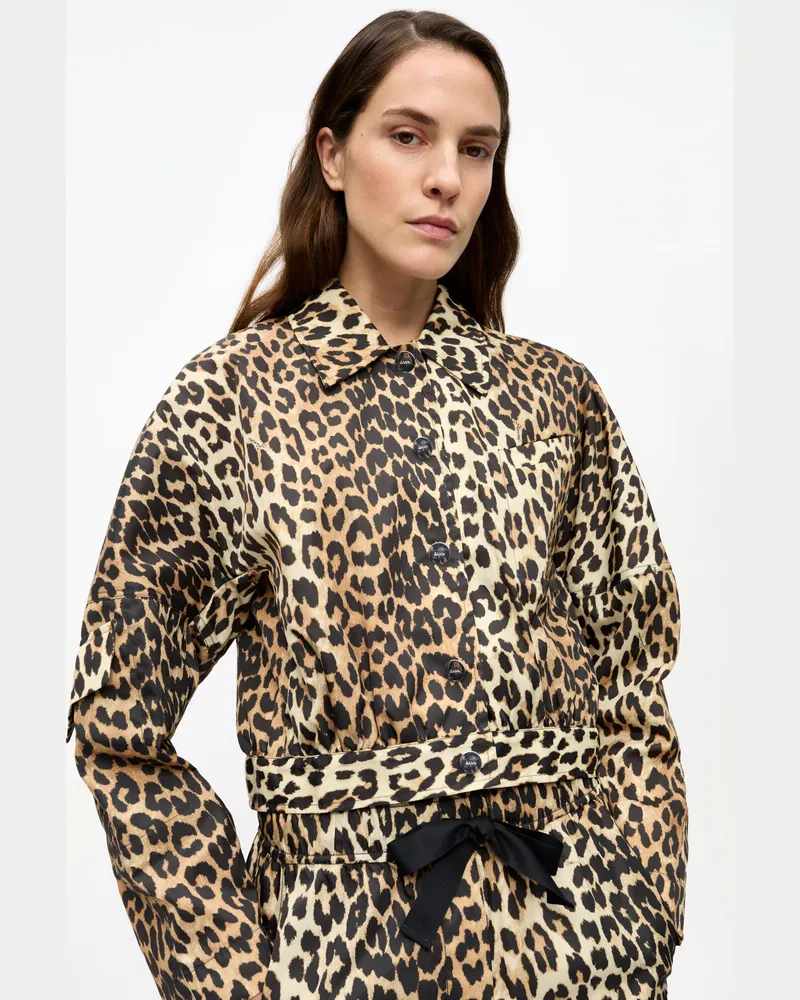 Ganni gemischt Leopard Duchesse Nylon Cropped Jacke Recycelte - Größe Gemischt