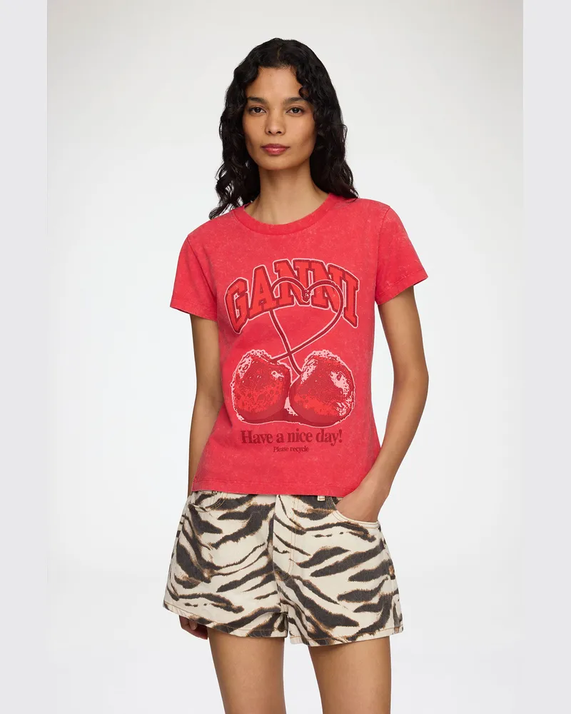 Ganni rot T-Shirt Future im Baby Fit mit Kirsche Recycelte Baumwolle - Größe Rot