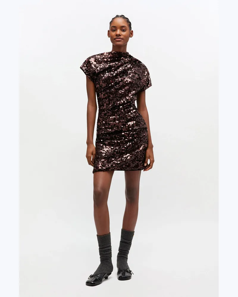 Ganni Braunes Minikleid mit Pailletten - Größe braun Braun