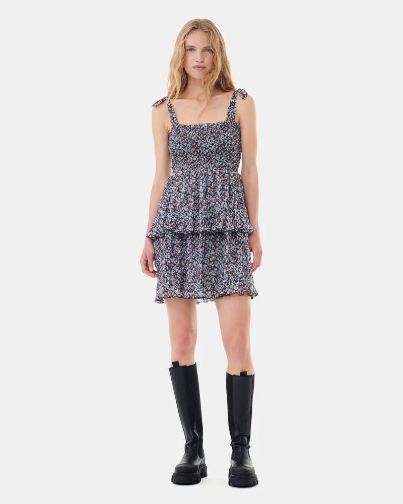 Ganni Printed Pleated Georgette Minikleid - Größe gemischt Gemischt