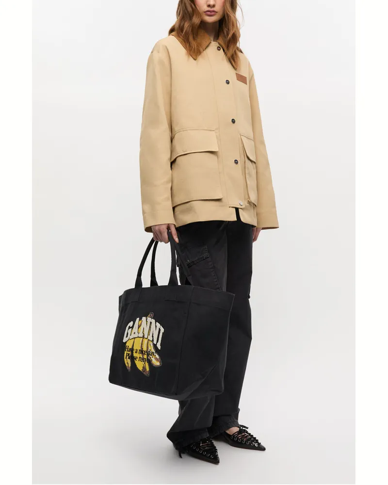 Ganni XXL Tote mit Bananenprint schwarz 