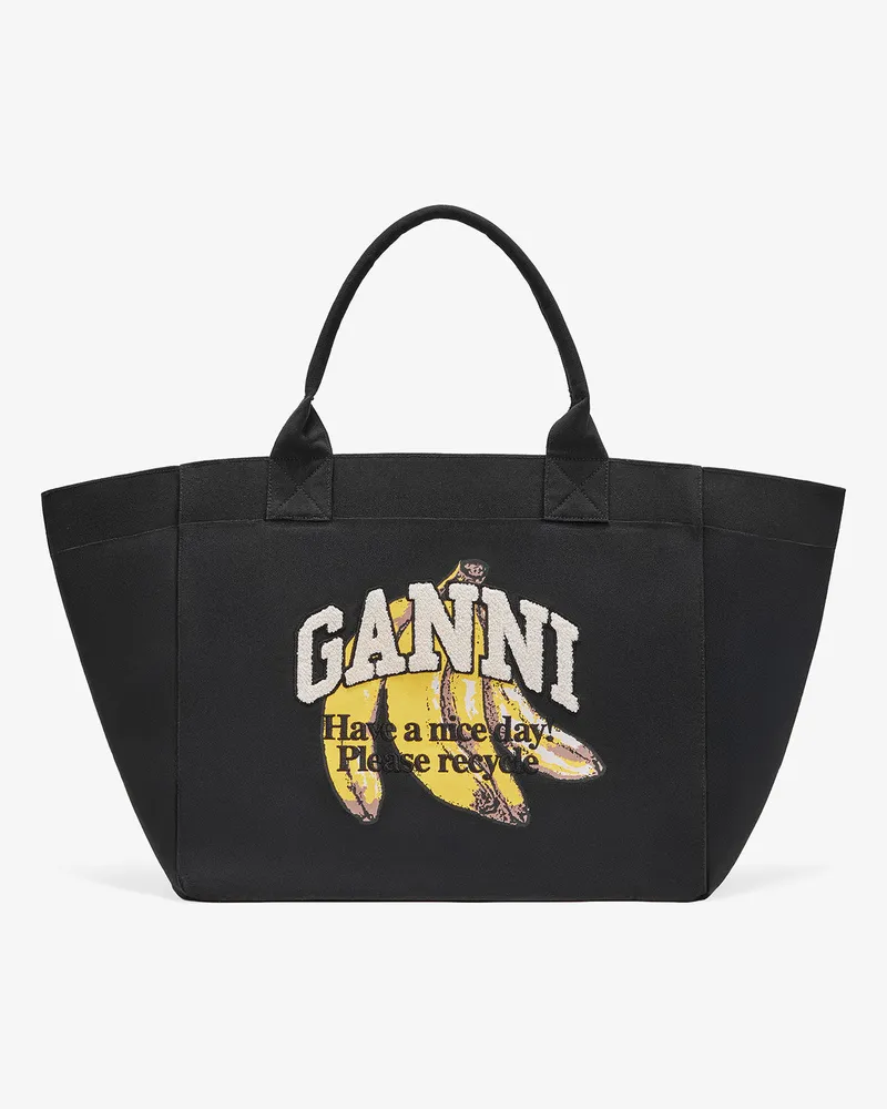 Ganni XXL Tote mit Bananenprint schwarz 
