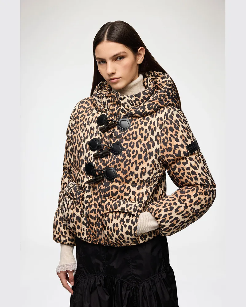 Ganni Mini-Pufferjacke aus Nylon in Leopard - Größe braun Braun