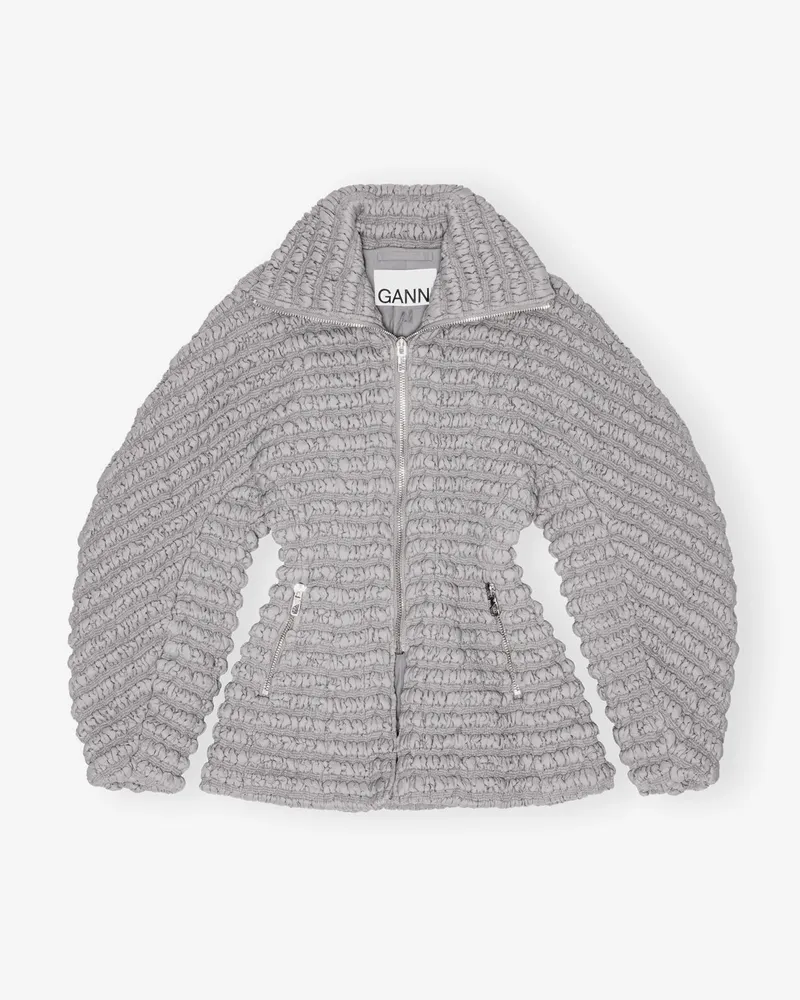 Ganni Mirage Gray Grau Stretch Stepp-Anzugjacke mit geschwungenen Ärmeln Nylon - Größe Mirage