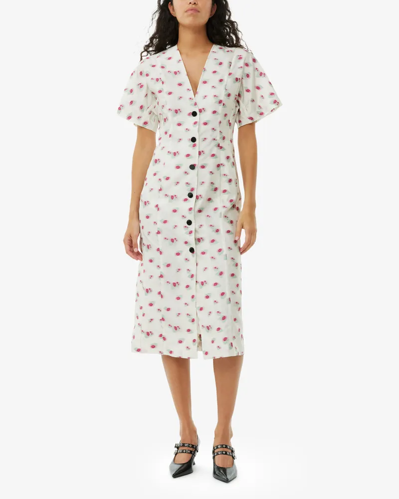 Ganni Midi-Kleid aus floralem Organza-Jacquard - Größe beige Beige