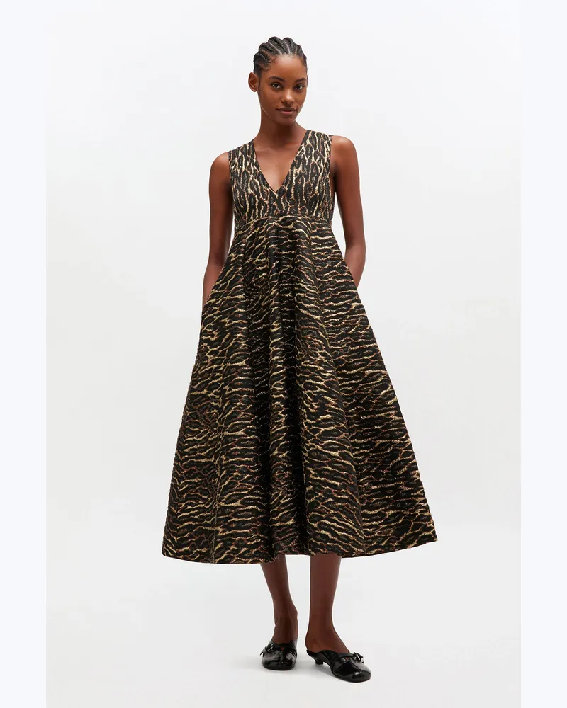 Ganni Antique Bronze Langes Cloqué-Kleid in Metallic-Optik - Größe Antique