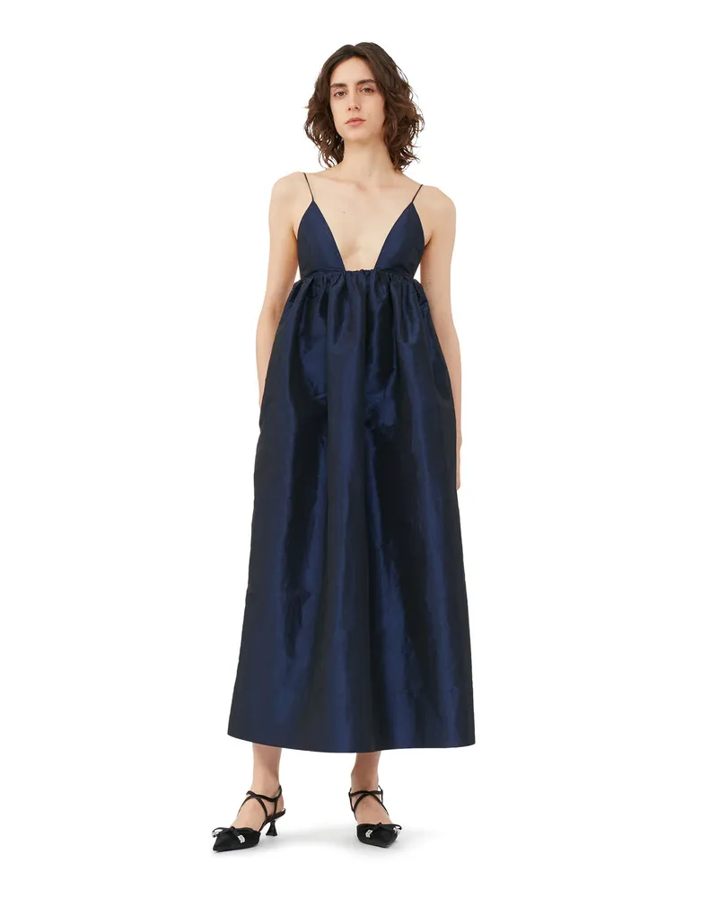 Ganni Blau glänzendes Taft-Trägerkleid - Größe Sodalite Sodalite