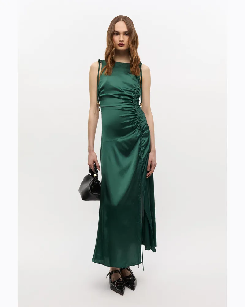 Ganni grün Grünes Satinkleid mit Raffung Viskose - Größe Grün