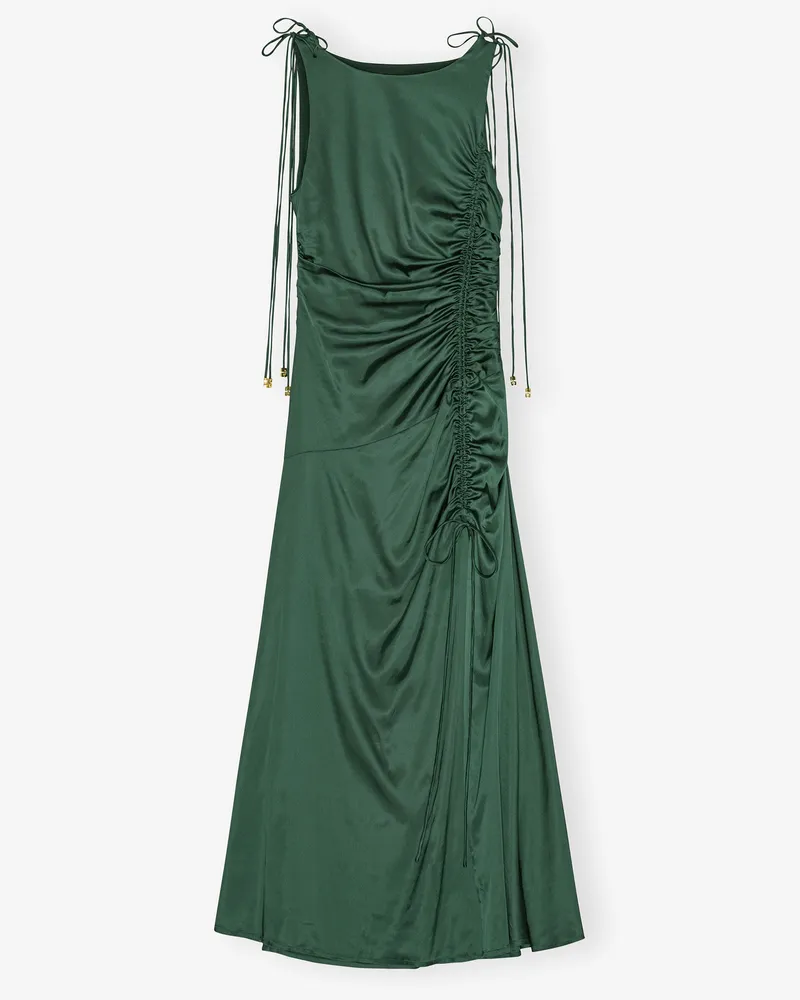 Ganni grün Gerafftes Kleid aus Satin in Viskose - Größe Grün