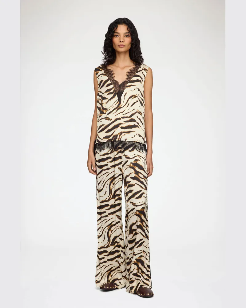Ganni weiß Hose aus Zebra-Satin Viskose - Größe Weiß