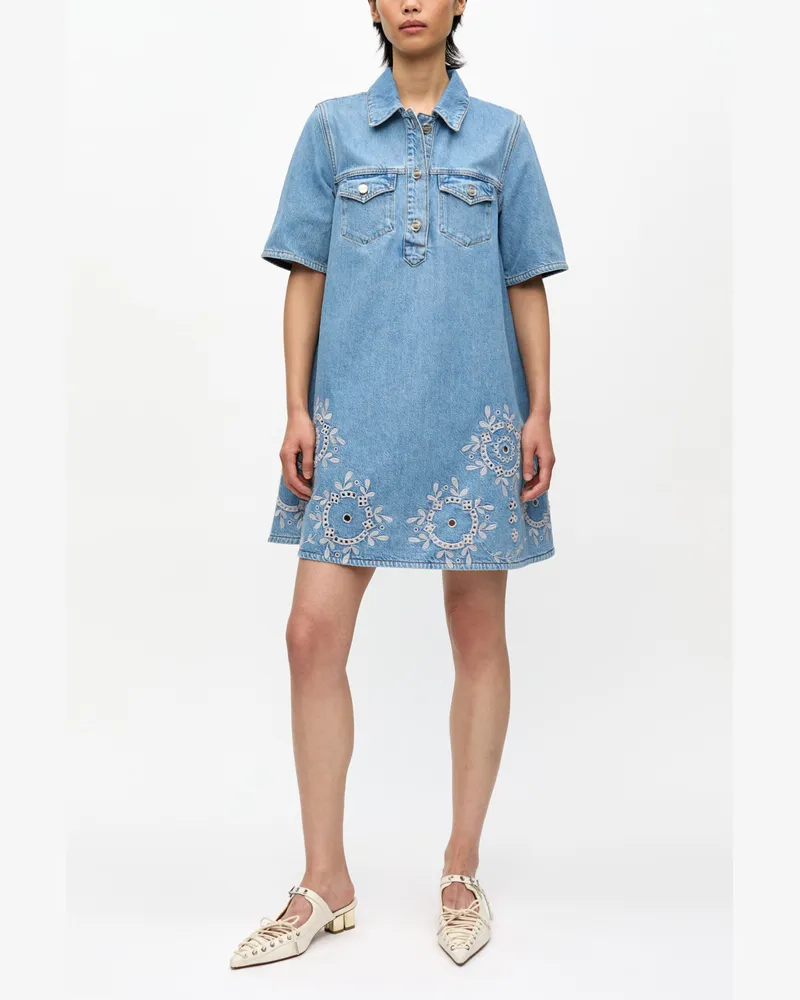 Ganni blau Hellblaues Jeans-Minikleid mit Lockstickerei Bio-Baumwolle - Größe Blau