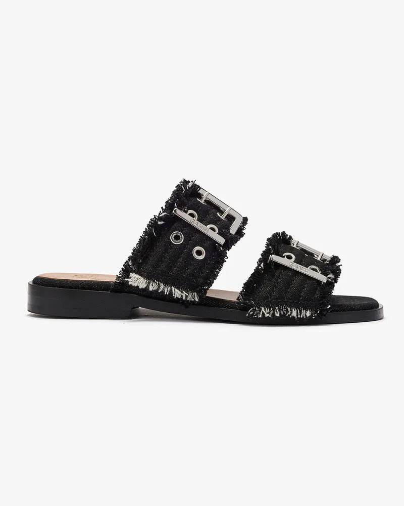 Ganni schwarz Feminine Sandalen aus Jeans mit zwei Riemen Recycelte Baumwolle - Größe Schwarz