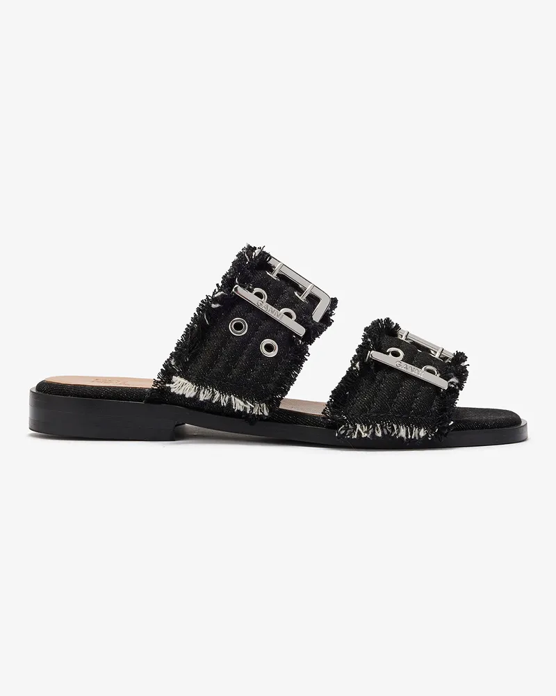 Ganni schwarz Feminine Schnallensandalen mit zwei Riemen in Denim Baumwolle - Größe Schwarz