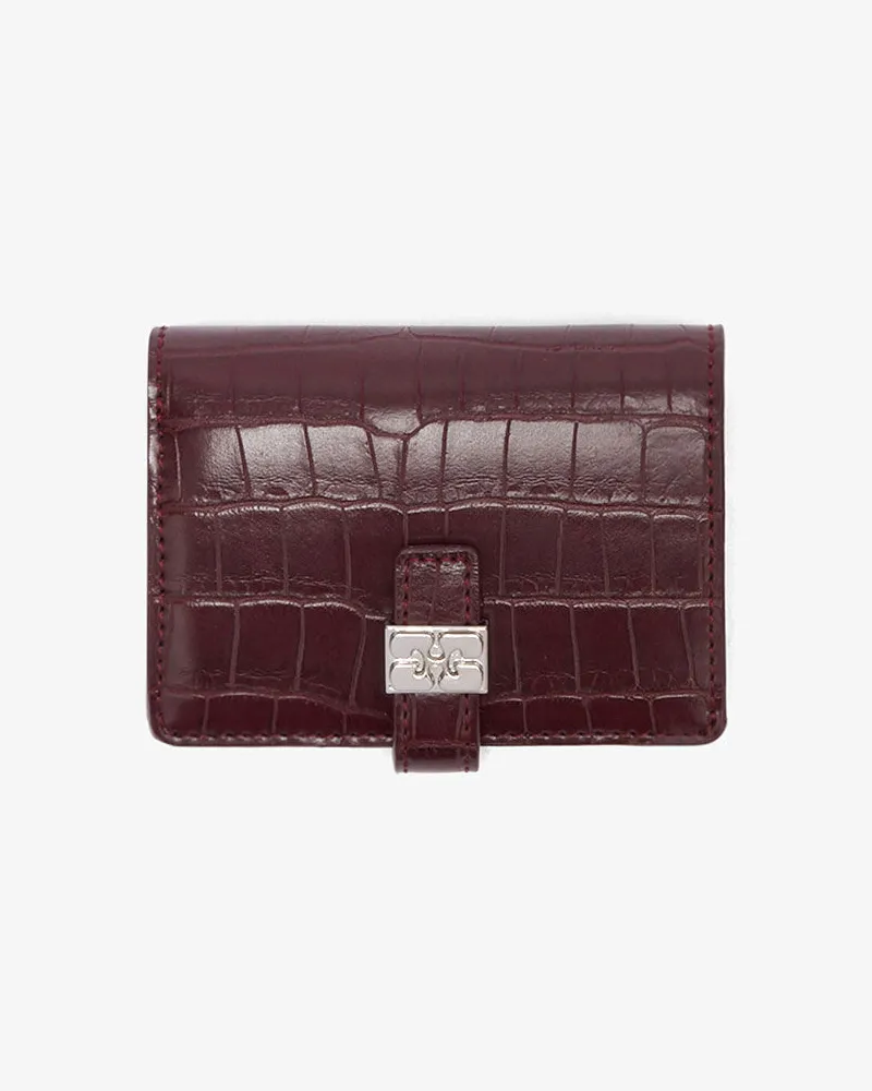Ganni Schlanke Sue-Kroko-Geldbörse mit Klappe in Burgunderrot rot Burgunderrot