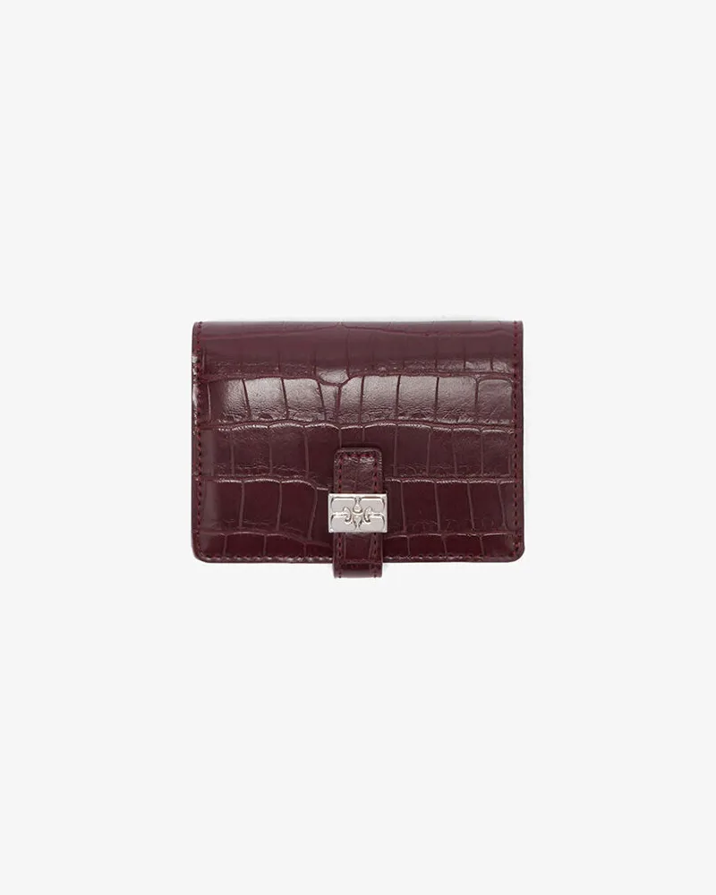 Ganni Schlanke Sue-Kroko-Geldbörse mit Klappe in Burgunderrot rot Burgunderrot