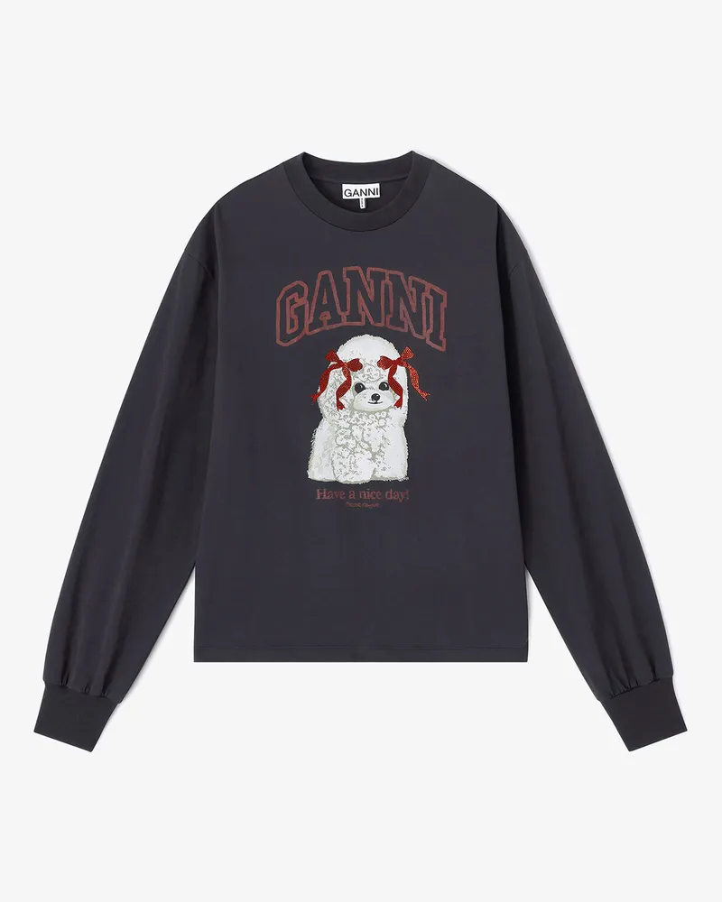 Ganni gemischt Dunkelgraues Pudel-Longsleeve Bio-Baumwolle - Größe Gemischt