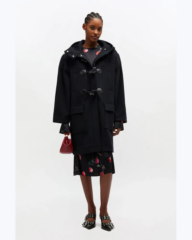 Ganni Dufflecoat aus Wolle marineblau Marineblau