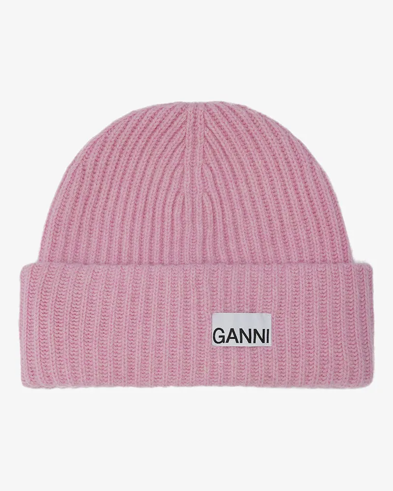 Ganni Oversized Woll-Rippstrickmütze lila Lila