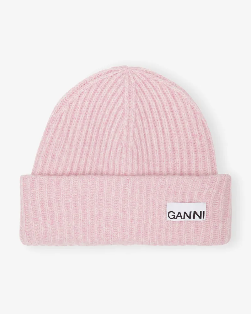 Ganni Oversized Woll-Rippstrickmütze lila Lila