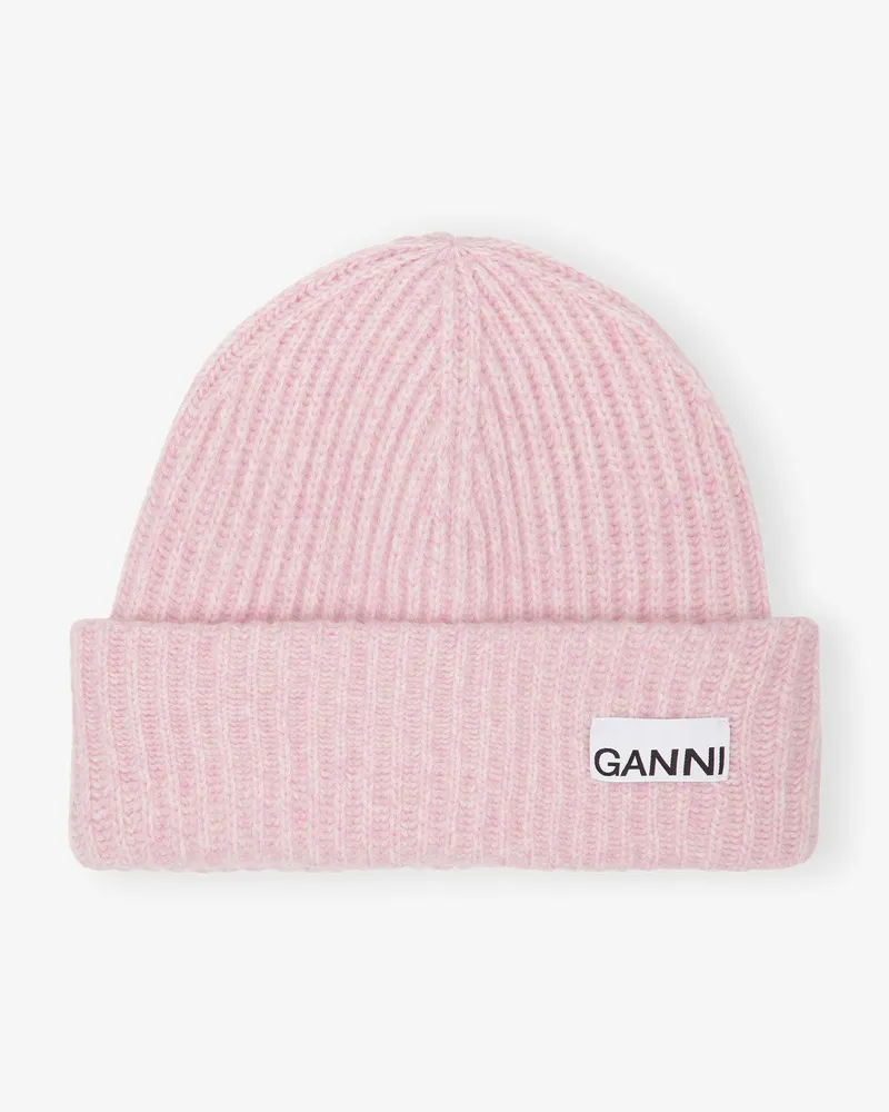 Ganni Oversized Woll-Rippstrickmütze lila Lila