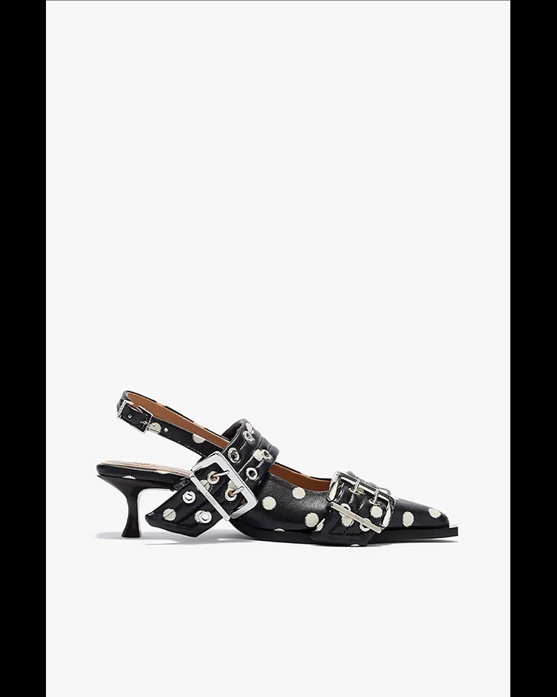 Ganni schwarz Feminine Schnallen-Absatzschuhe mit Punkten Recycelte Leder - Größe Schwarz