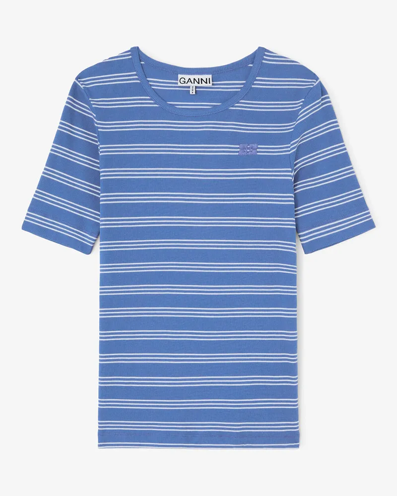 Ganni Nouvean marineblau T-Shirt aus Baumwollripp Bio-Baumwolle - Größe Nouvean