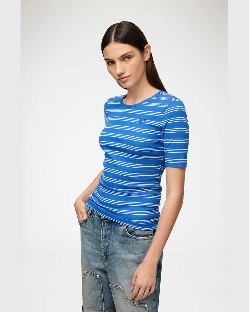 Ganni Nouvean marineblau T-Shirt aus Baumwollripp Bio-Baumwolle - Größe Nouvean