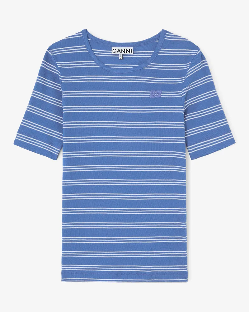 Ganni Nouvean marineblau T-Shirt aus Baumwollripp Bio-Baumwolle - Größe Nouvean