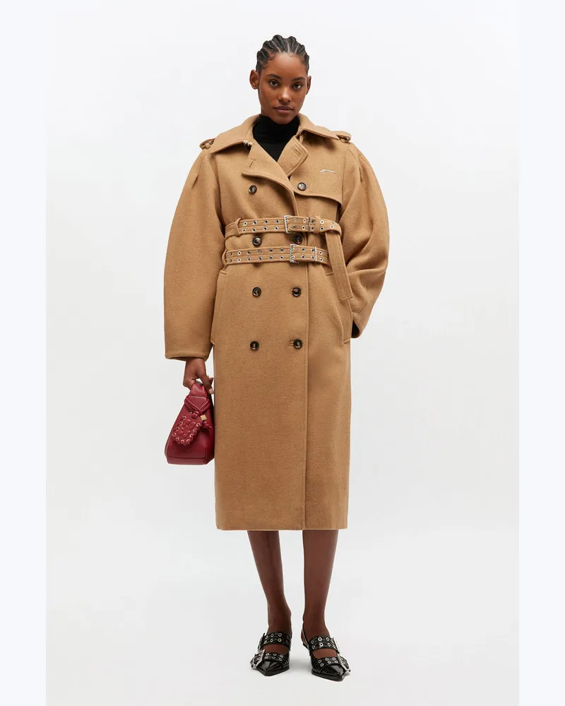 Ganni Woll-Trenchcoat beige Beige