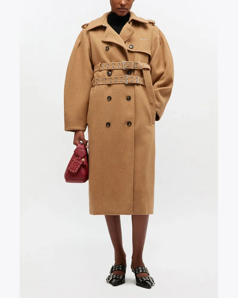 Ganni Woll-Trenchcoat beige Beige