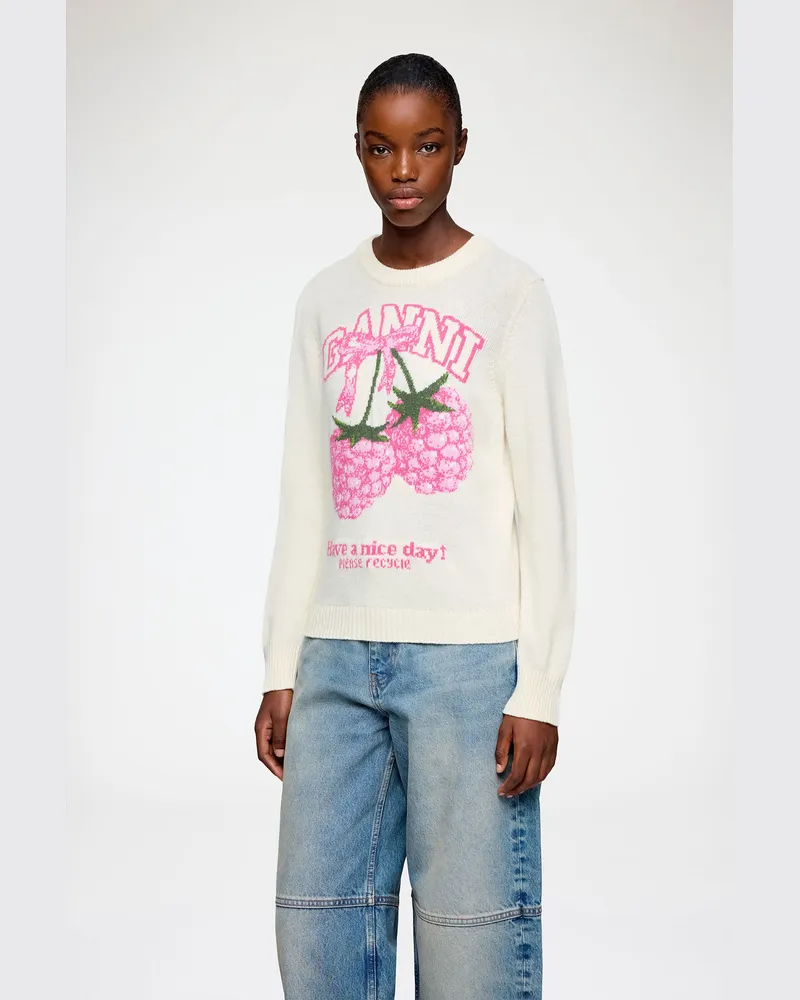Ganni Pullover aus grafischer Wolle weiß Weiß