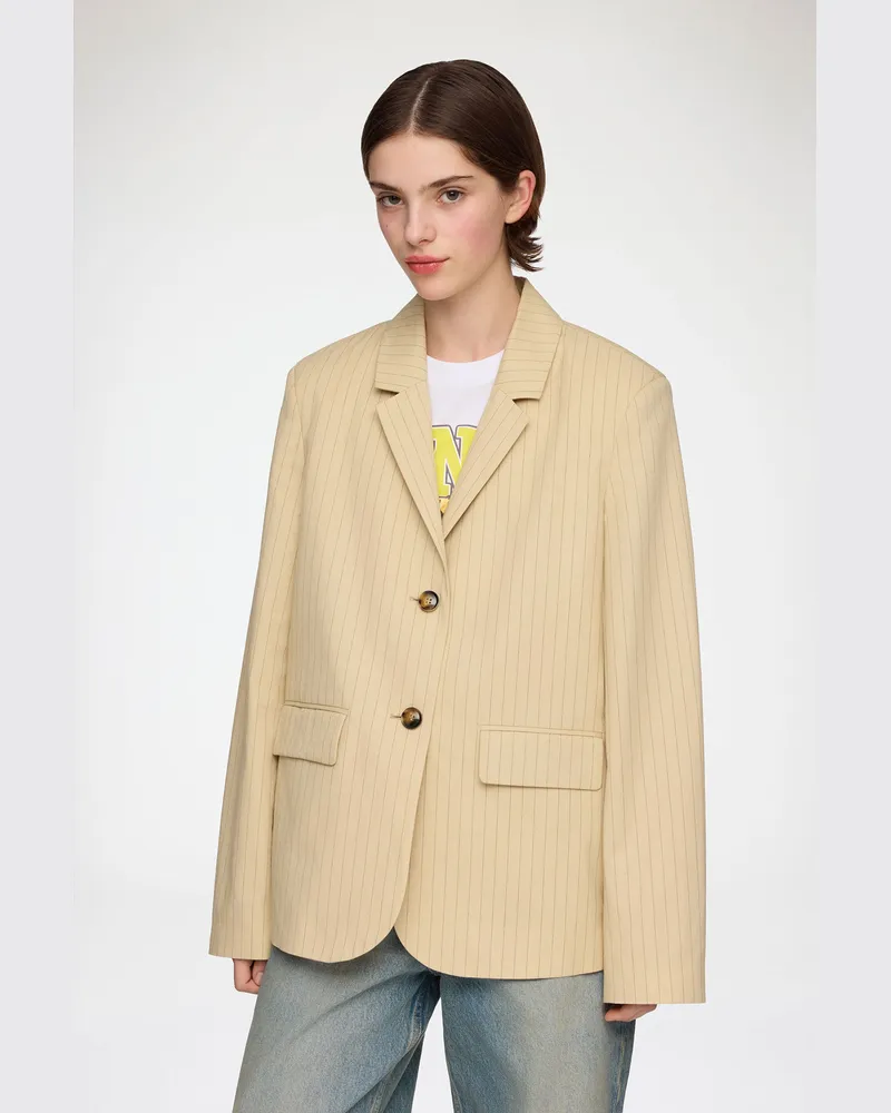 Ganni beige Blazer aus beigem Anzugstoff Bio-Baumwolle - Größe Beige