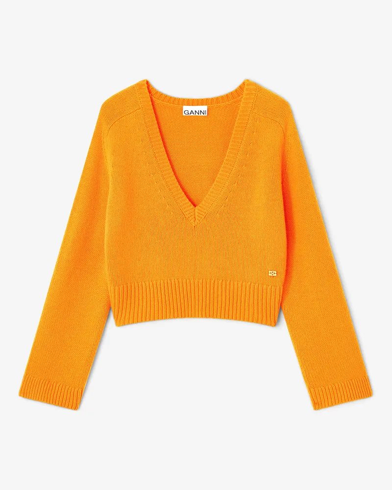 Ganni orange Pullover mit V-Ausschnitt Kashmir - Größe Orange