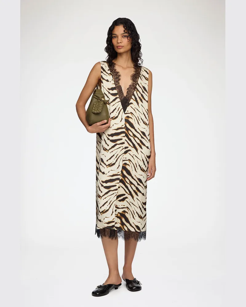 Ganni weiß Kleid aus Zebra-Satin Viskose - Größe Weiß