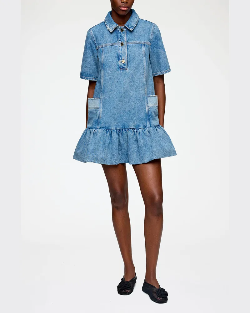 Ganni blau Kleid aus Patchwork-Denim Bio-Baumwolle - Größe Blau