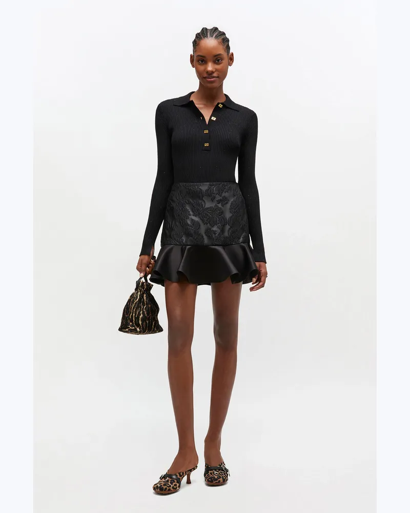 Ganni Jet schwarz Minirock aus Satin-Cloqué - Größe Jet