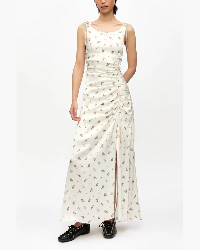 Ganni weiß Bedrucktes Satin-Kleid mit Raffung Viskose - Größe Weiß