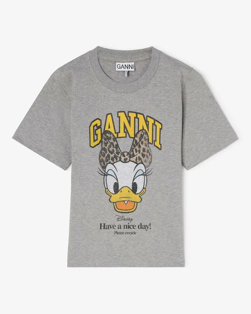 Ganni grau Graues Baby-Fit-T-Shirt mit Daisy-Duck-Print Bio-Baumwolle - Größe Grau