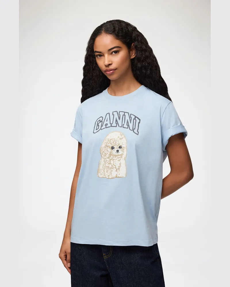 Ganni blau T-Shirt mit Pudel Bio-Baumwolle - Größe Blau