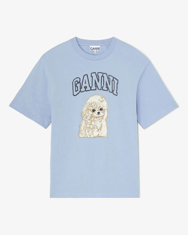 Ganni blau T-Shirt mit Pudel Bio-Baumwolle - Größe Blau
