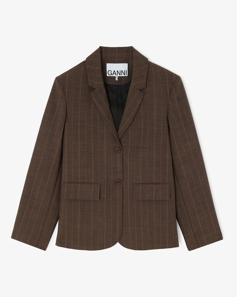 Ganni braun Blazer aus braunem Nadelstreifen-Wollstoff Wolle - Größe Braun