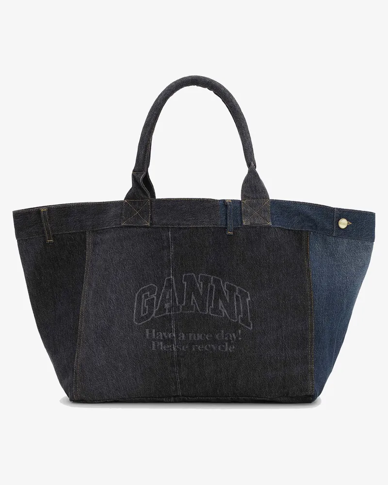 Ganni Denim Tote Bag, aufgearbeitet hellblau Stone 