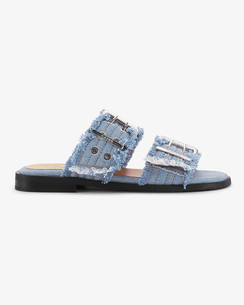 Ganni Faded Denim Feminine Schnallensandalen mit zwei Riemen aus denimblauem Stoff Recycelte Baumwolle - Größe Faded