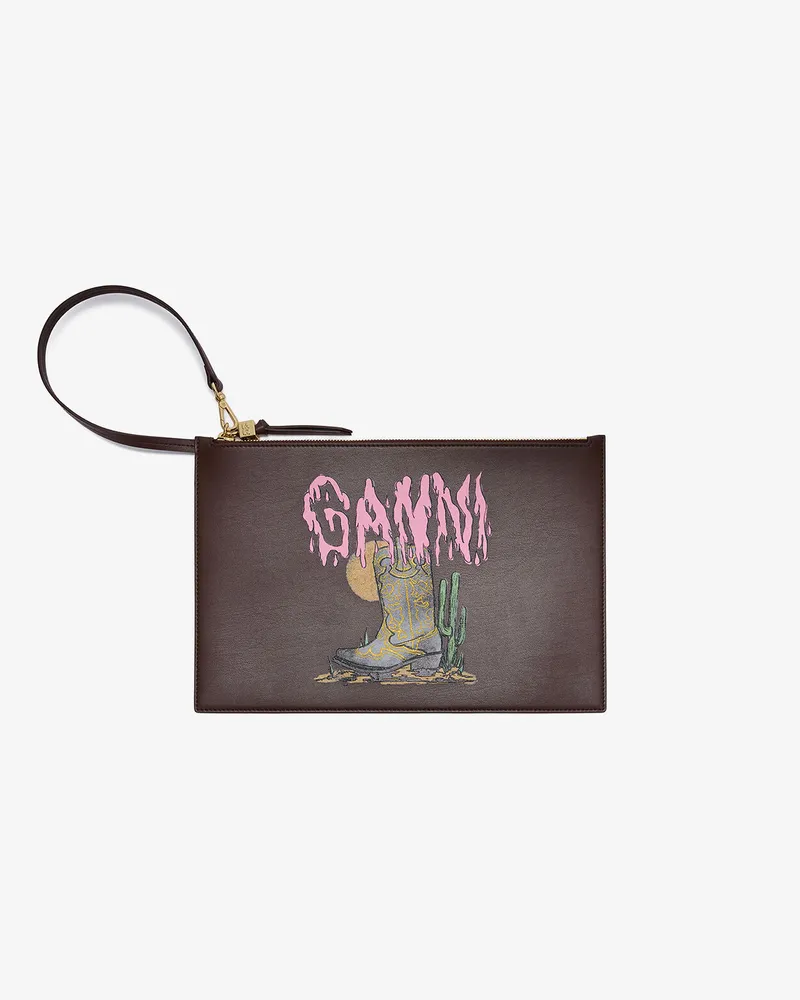 Ganni Flache Bou-Tasche mit Westernstiefel braun Braun